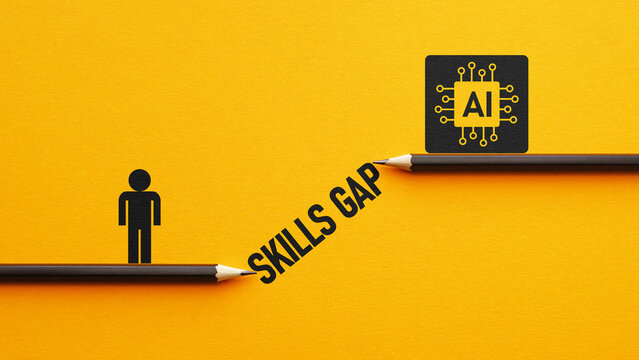 AI Skills Gap Concept Showing Workforce Training Upskilling and Reskilling for Artificial Intelligence Adoption with Employee Learning Digital Competencies Talent Development and Future Ready Business