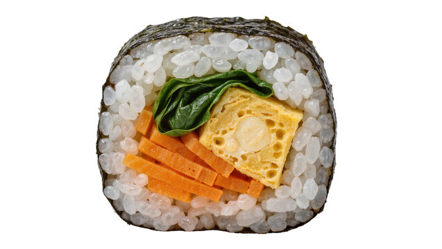 Korean sushi roll with rice seaweed egg and carrot, isolated on transparent background