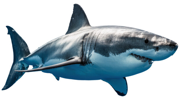 Great white shark with sharp teeth, isolated on transparent background