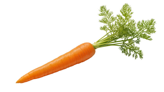 Orange carrot with green leafy tops, isolated on transparent background