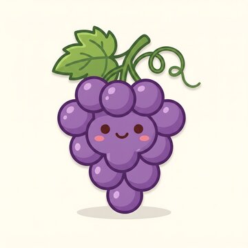 Cute purple grape character with smiling face. Cartoon fruit mascot for food branding and children's design projects.