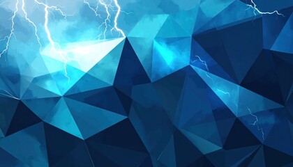 Obraz premium Blue Polygonal Lightning Storm Background.