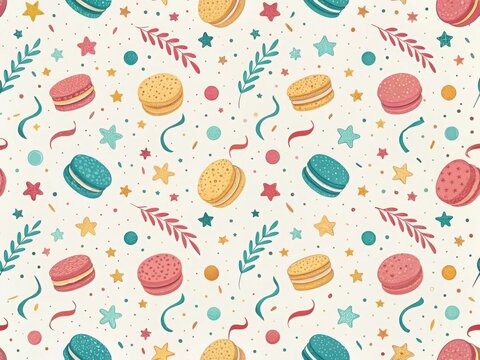 Colorful macarons and cookies celebration pattern design