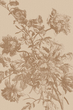 vintage floral paper texture, antique botanical illustration background, aged beige paper