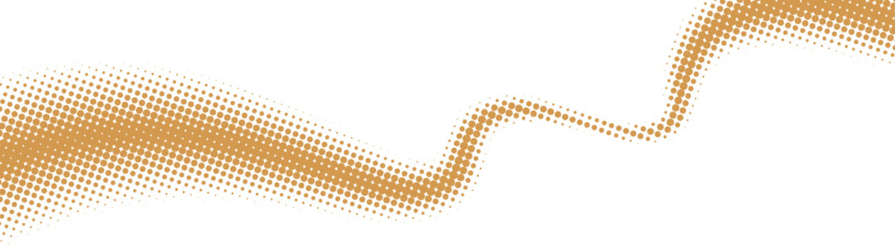 Halftone Background golden dotted wave with abstract flowing particle ribbon, modern technology digital geometric design backdrop