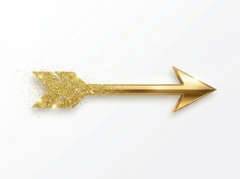 Shiny golden arrow icon with glitter texture pointing to the right side for design and business direction concepts isolated on white background , png