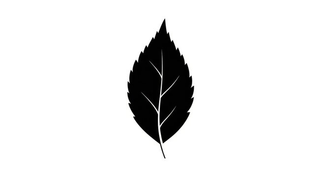 Black leaf silhouette on white background.