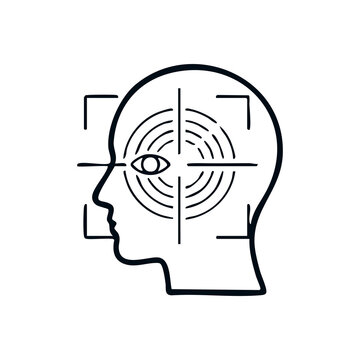 Biometric Facial Recognition Icon with Retinal Scanning Target and Eye Tracking