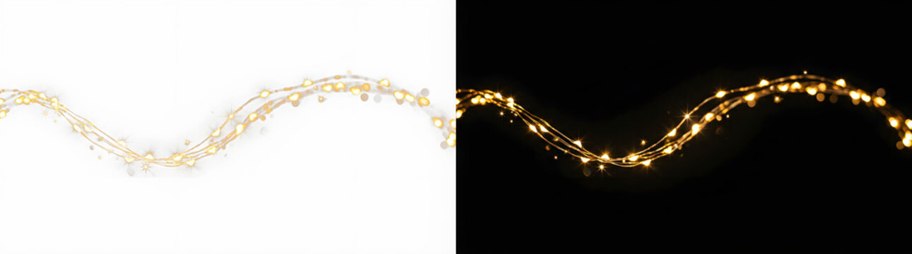Wavy golden string fairy lights effect overlay effect PNG overlay element transparent background