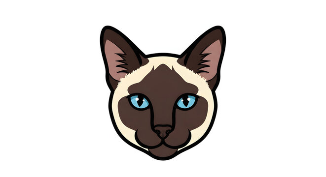 Siamese cat head illustration. Vector portrait of a cute feline with blue eyes.