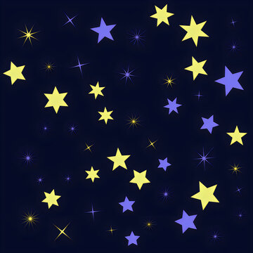 Shimmering stars and sparkles on dark space background isolated on white background, illustration
