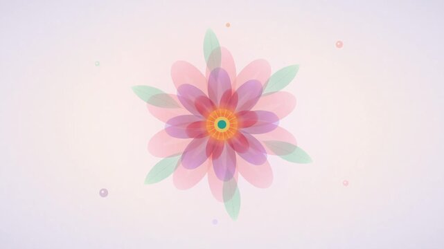 Animated colorful flower blooming with translucent petals on light background