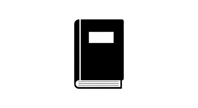 Black book with white rectangle cover.