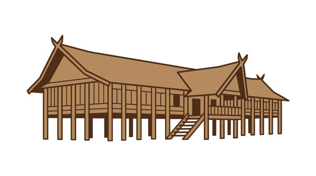 Traditional Longhouse Architecture Isolated on White
