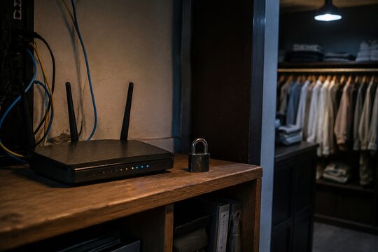 Protected retail network with wireless router switch and ethernet cables