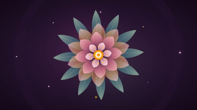 Geometric lotus flower blooming smoothly on a dark purple background