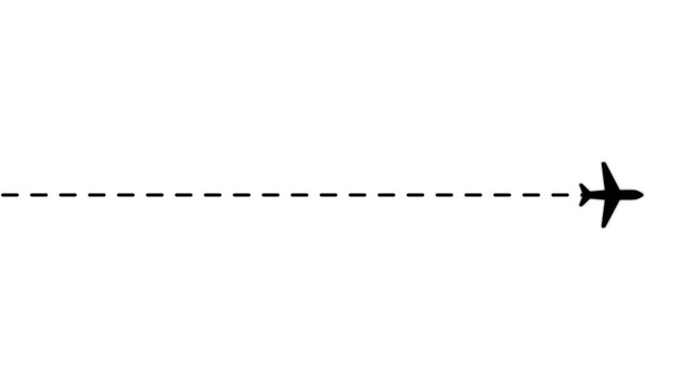 Minimalist airplane animation with dotted flight path on white background, aircraft travel