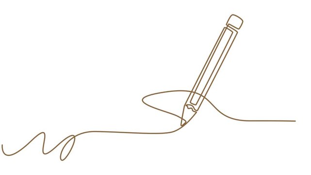 Animated continuous one line drawing of a pencil. Single contour movement of a pencil. Animated self drawing of continuous line draw, Line art animation, Pencil Line Icon, Animated self drawing of pro