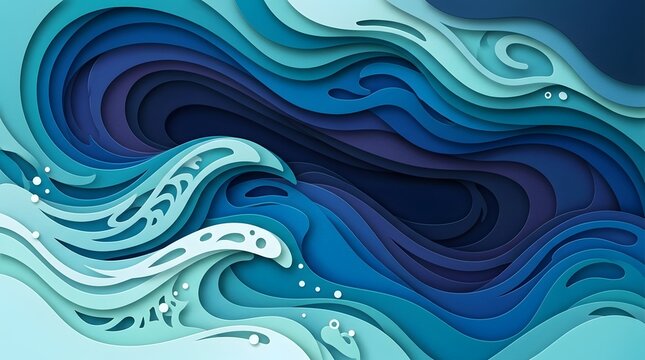 Abstract Paper Cut Waves Background