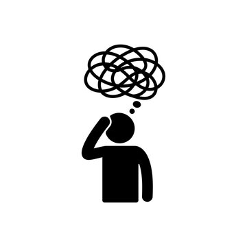 Confused man with disorientation stroke symptom icon