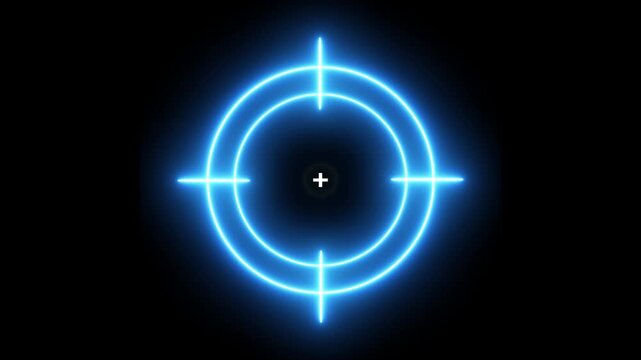 Neon glowing light target concept on the black background. Motion graphics of military training idea. Animation of 4k video. 