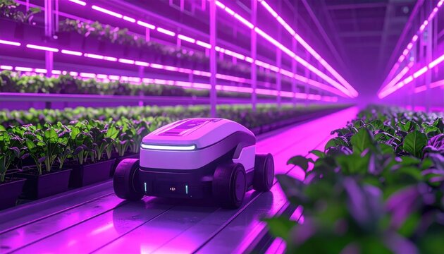 Robot in a futuristic indoor farm.
