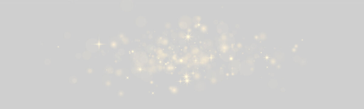 Scattered golden bokeh and twinkling light particles on a dark background with a soft glowing effect on transparent background