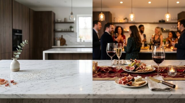 Holiday Kitchen Island: Before and During Festive Party