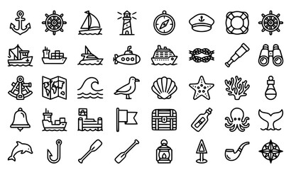 Nautical Icons Set Editable Stroke Maritime Line Vector Collection © Md
