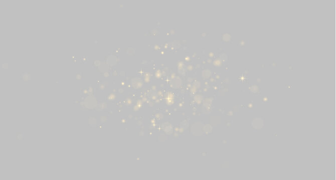 Cluster of scattered golden bokeh lights and sparkles on a black background on transparent background