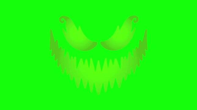Animated Color Changing Scary Monster Evil Face Smiling on Chroma Key Green Screen Background Overlay