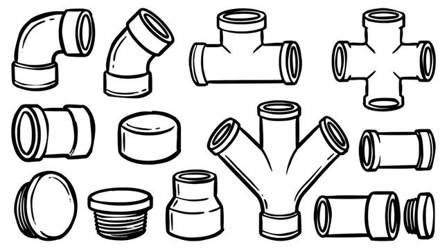 Black and white vector illustration of pipe fittings