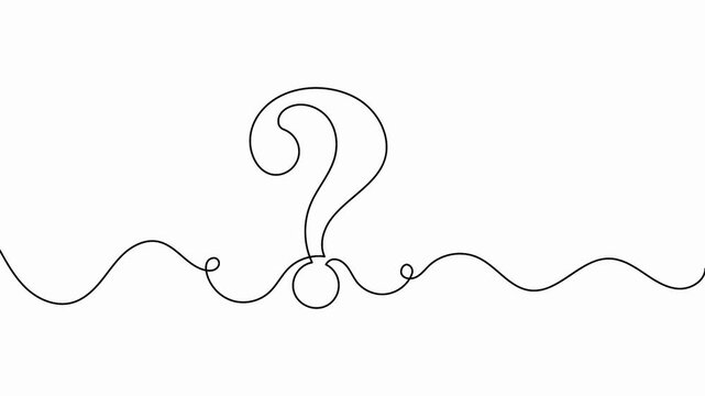 Question mark animation drawn in continuous continuous line art style for business problem visual