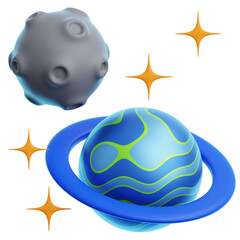 Blue Planet And Moon Space Scene 3D Illustration © Aga Arsari