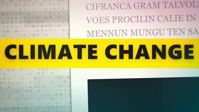 Climate change headline emerges across layered newspaper pages and search fields in a bright editorial animation, ideal for sustainability marketing, news intros, and social media