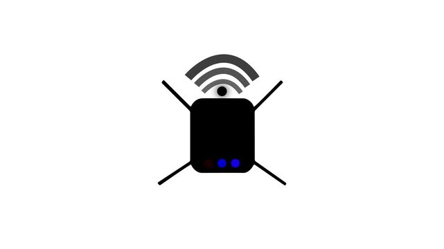 Router icon on a black background with signal waves, simple modern technology symbol 4k video animation.