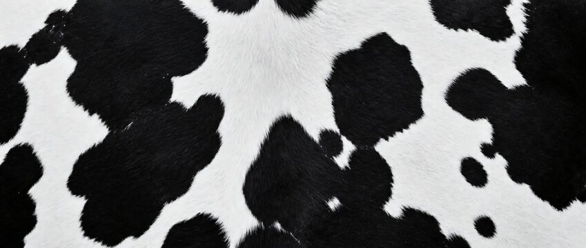 Close up of black and white cow hide fur texture background.