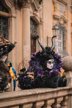 Traditional German Carnival Costumes During Fasnet Festival in Schwabia