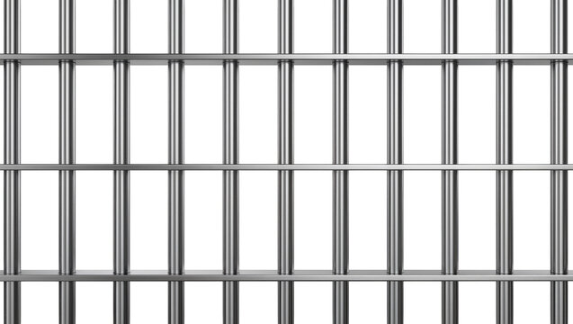 Shiny metal prison bars security concept, isolated on transparent background