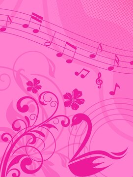 Pink background (Pink floral music background with swan and musical notes) 
