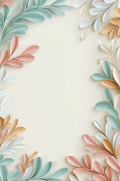 Pastel floral border background with soft paper leaves for spring invitation card poster and stationery design