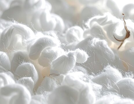 Close-up abstract view of soft white cotton fibers.