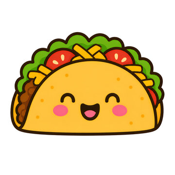 Happy cartoon taco smiling with joy during a fun mealtime isolated on white background