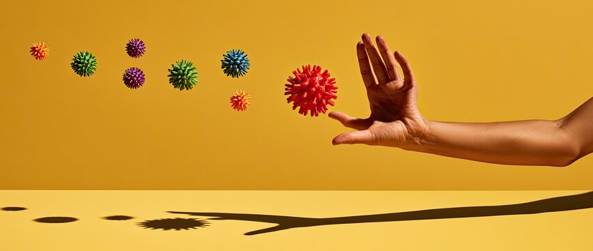 Hand stops approaching viral particles