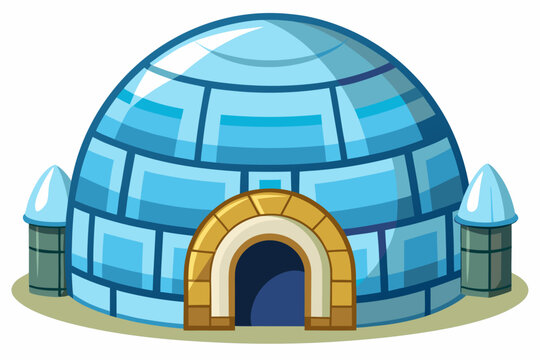 Colorful cartoon igloo illustration. Playful Arctic shelter design for winter scenes and educational content.