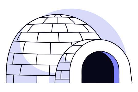 Illustration of a cozy igloo with brick pattern. Digital vector art of an Arctic shelter for cold climate living.