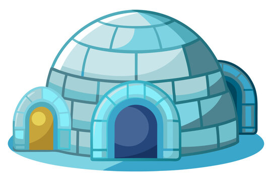 Colorful cartoon igloo for winter scenes. Playful snow shelter for children and outdoor activities.