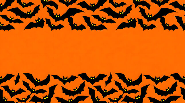 Black bats flying above orange halloween zigzag border