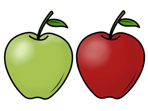 Fresh Green and Red Apple Pair Clipart Illustration
