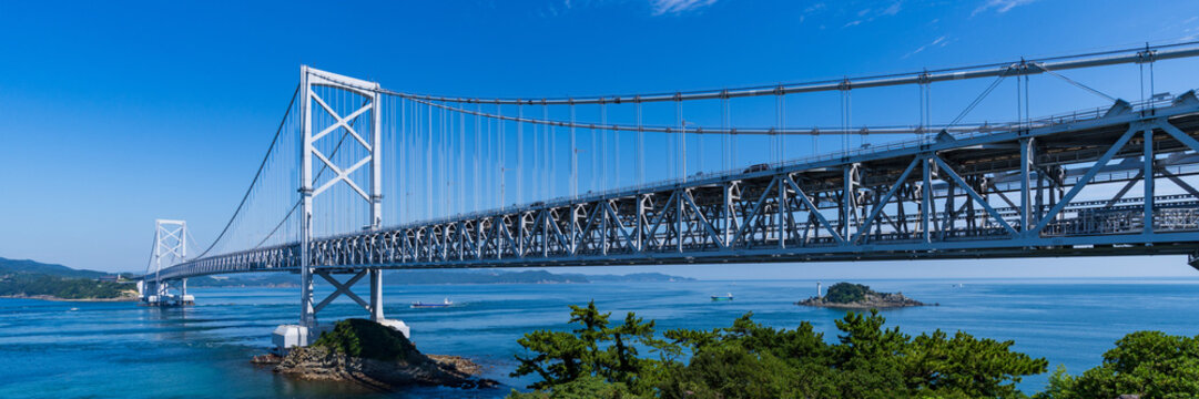 The impressive Onaruto suspension bridge spanning across the Naruto Strait in Japan.